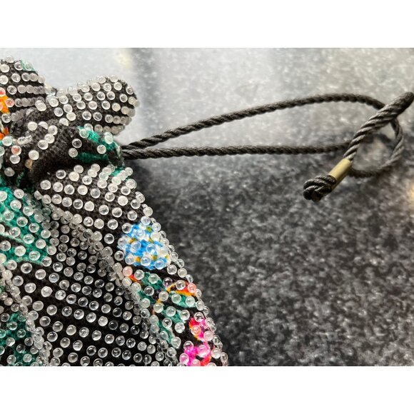 Vtg 1950s Candy Dot Beaded Drawstring Handbag Clear Colored Bakelite Beads Black - Picture 4 of 10